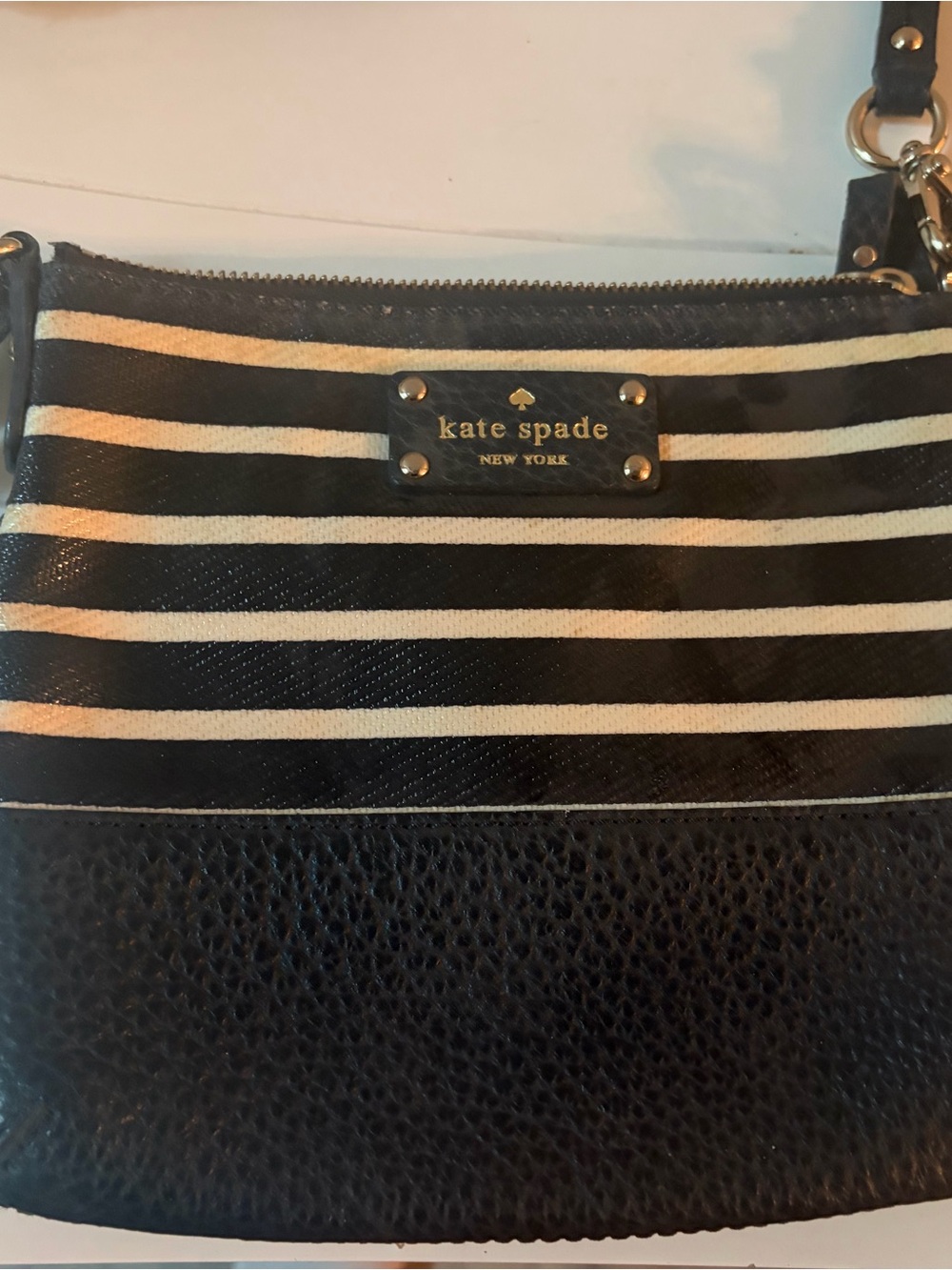 Kate Spade Classic Navy and White Stripe Crossbody Bag